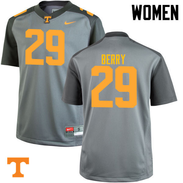 Women #29 Evan Berry Tennessee Volunteers College Football Jerseys-Gray